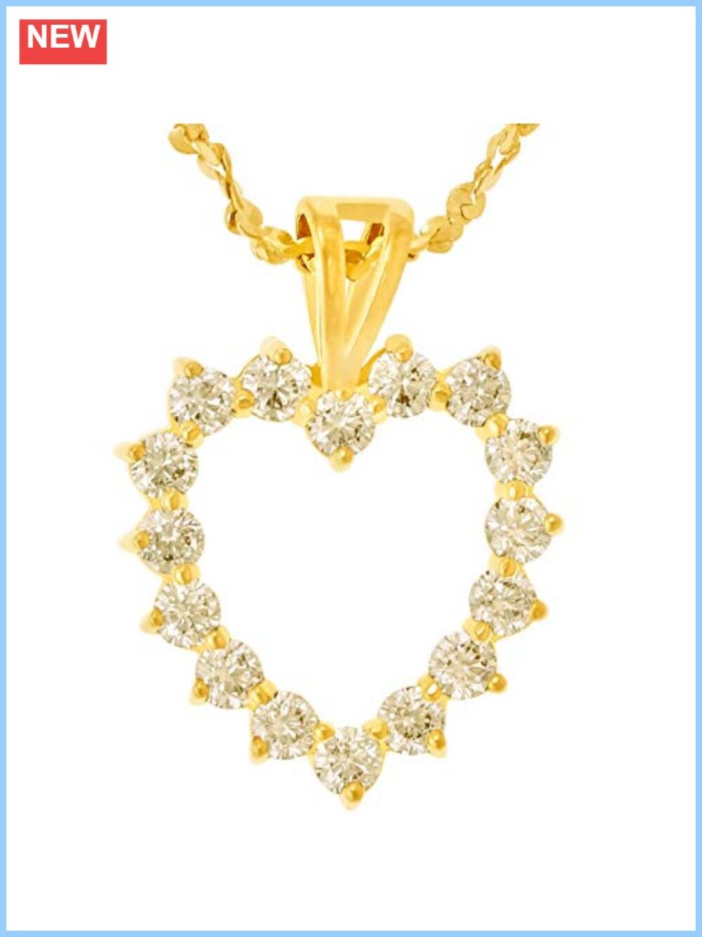 Cubic Zirconia Open Heart Pendant Necklace 24k Gold Plated
